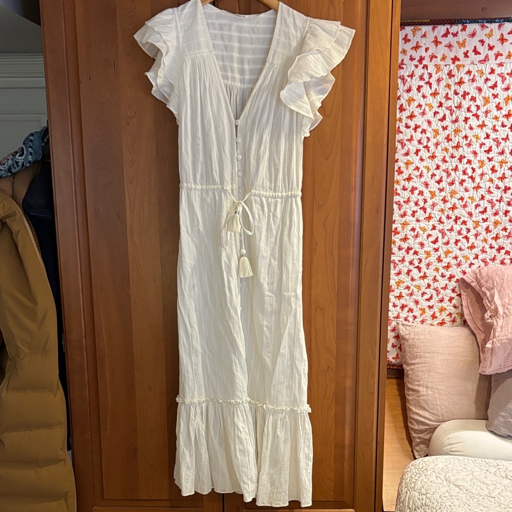 Veronica Beard White Ruffle Maxi Dress